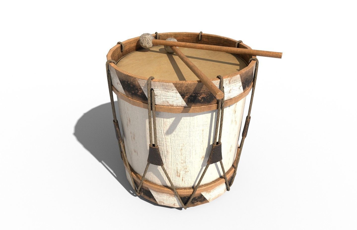 Historic war drum and signal horn Low-poly 3D model_26