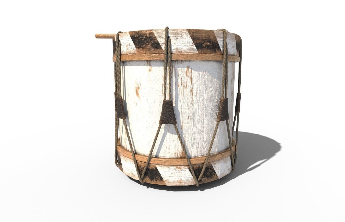 Historic war drum and signal horn Low-poly 3D model_32
