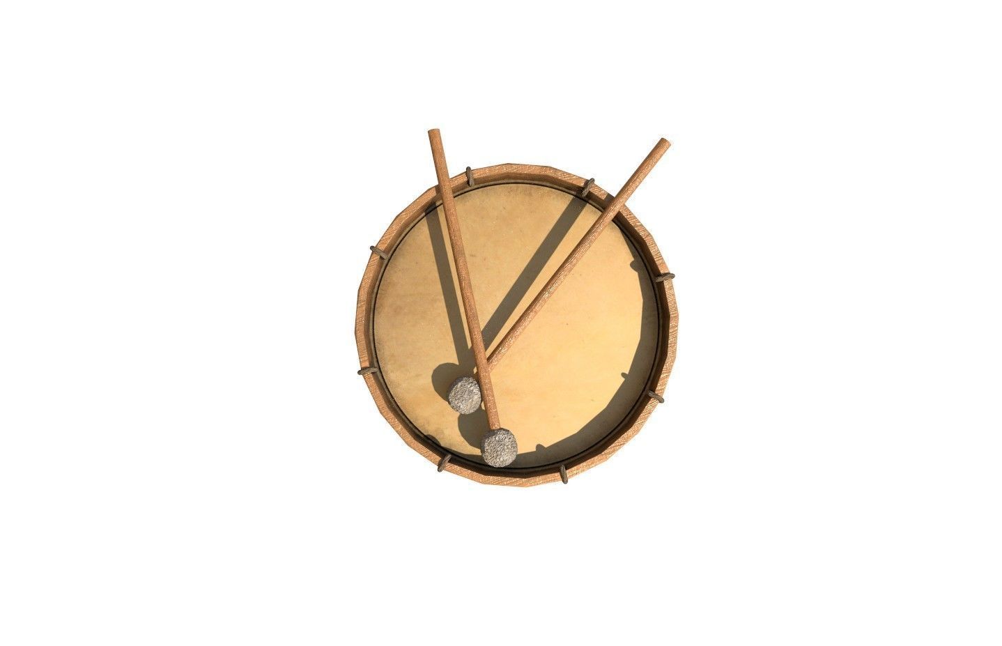 Historic war drum and signal horn Low-poly 3D model_27