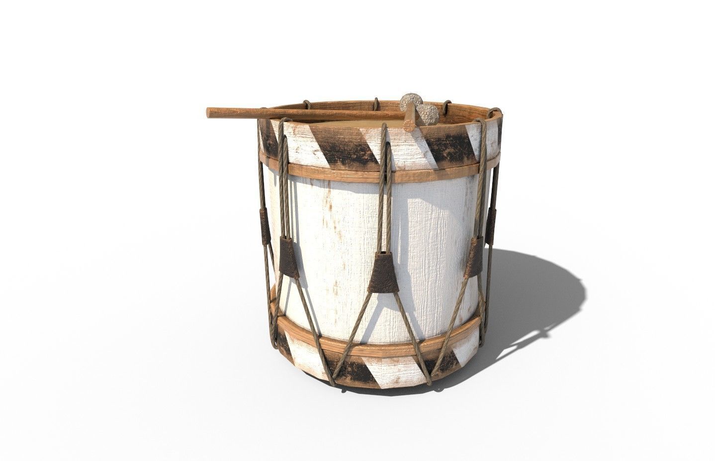 Historic war drum and signal horn Low-poly 3D model_29
