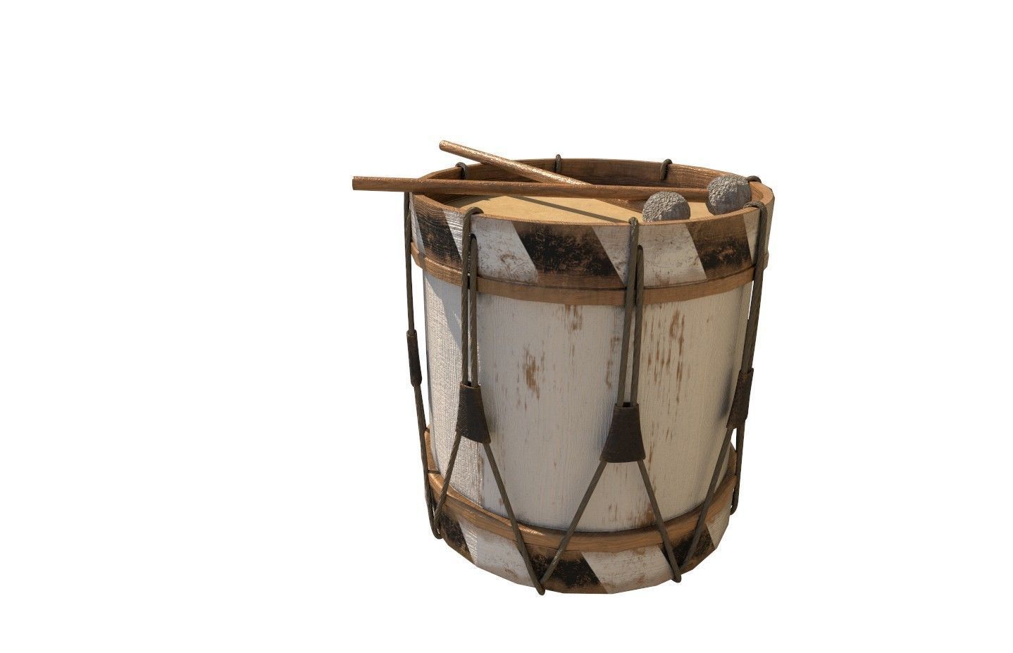 Historic war drum and signal horn Low-poly 3D model_28