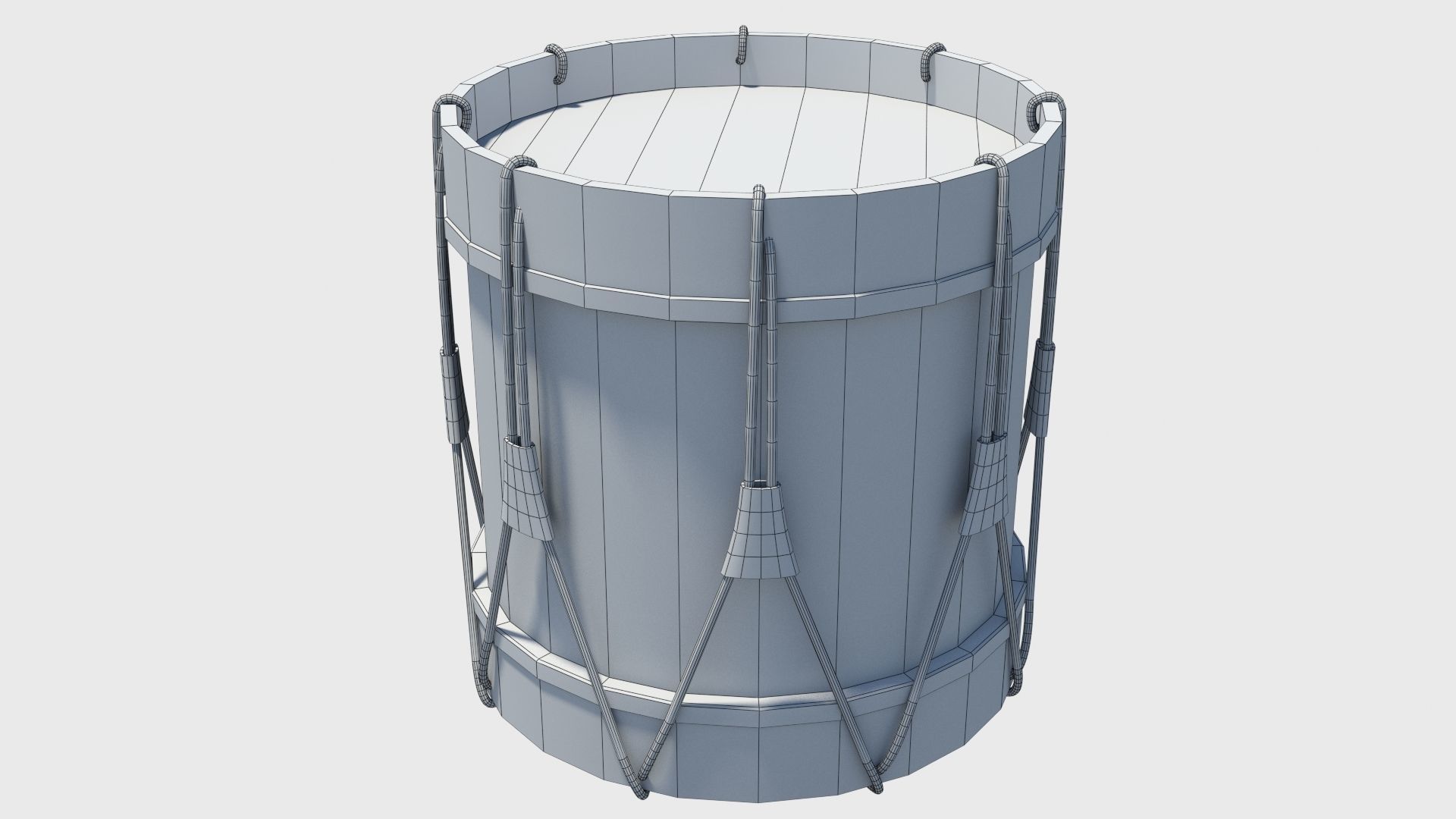 Historic war drum and signal horn Low-poly 3D model_45