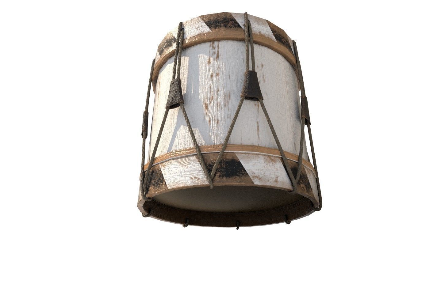 Historic war drum and signal horn Low-poly 3D model_33