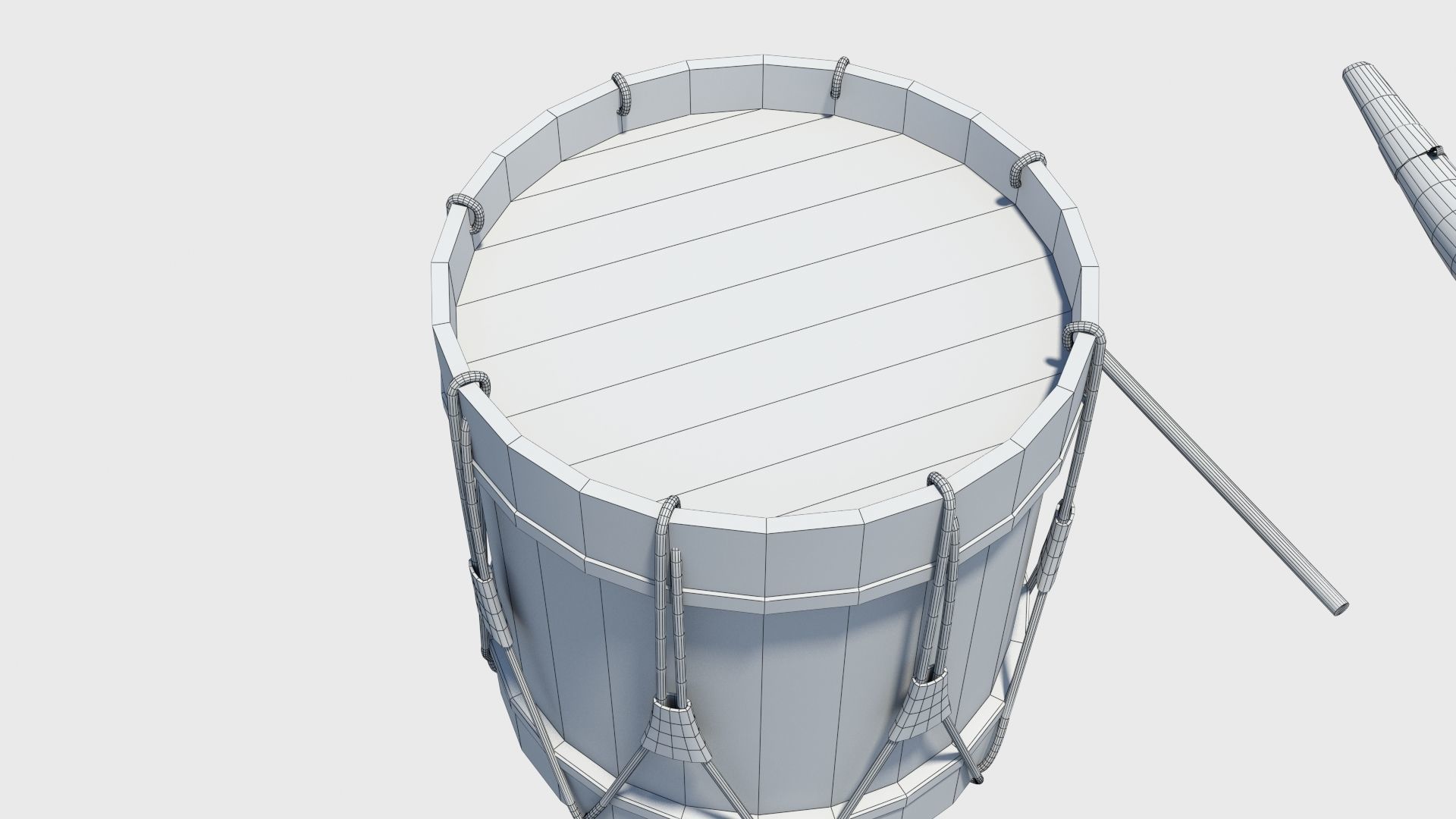 Historic war drum and signal horn Low-poly 3D model_46