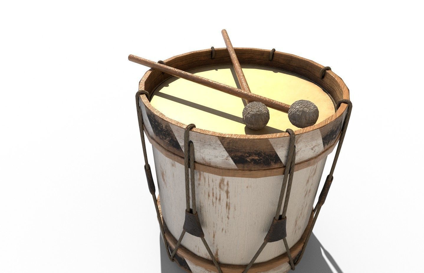 Historic war drum and signal horn Low-poly 3D model_31