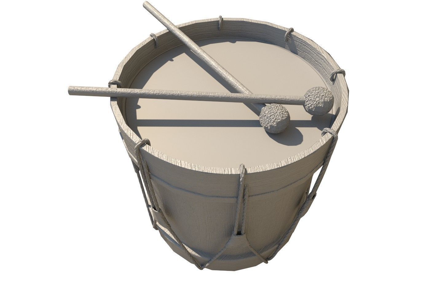 Historic war drum and signal horn Low-poly 3D model_39