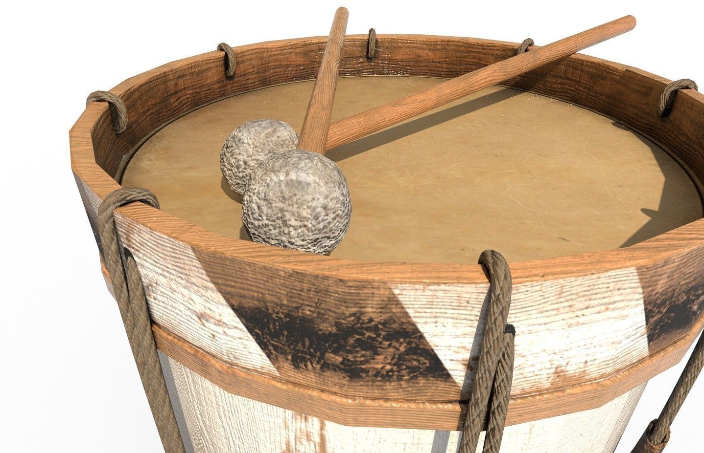 Historic war drum and signal horn Low-poly 3D model_36