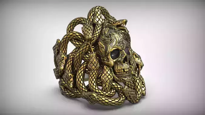 Medusa Gorgon Snakes Skull Head Ring