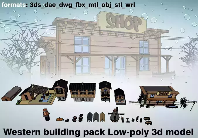 Western building pack Low-poly 3d model Low-poly 3D model