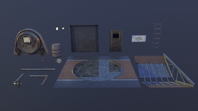 Steampunk modular corridor Low-poly 3D model