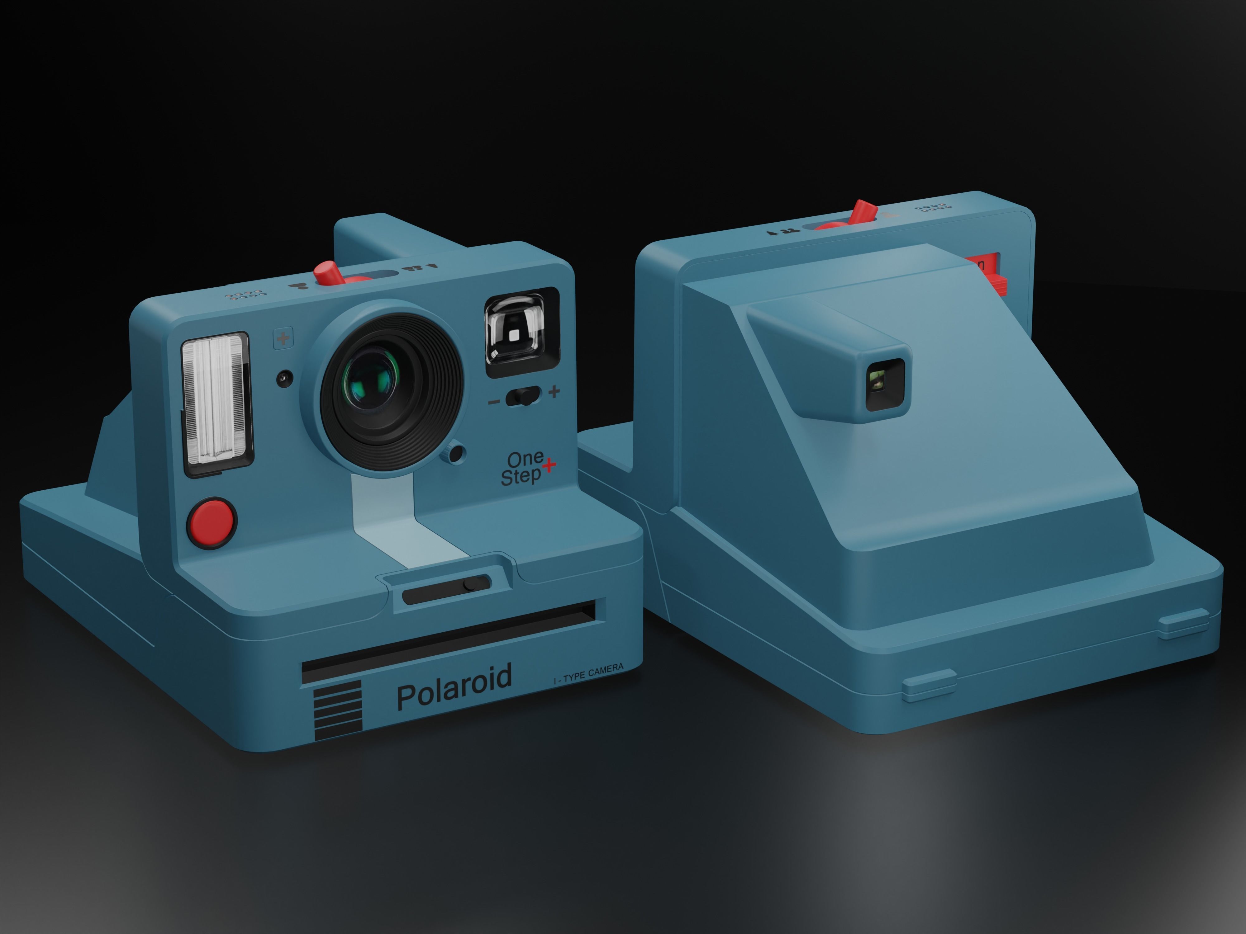 Polaroid Camera Blue Low-poly 3D model_6