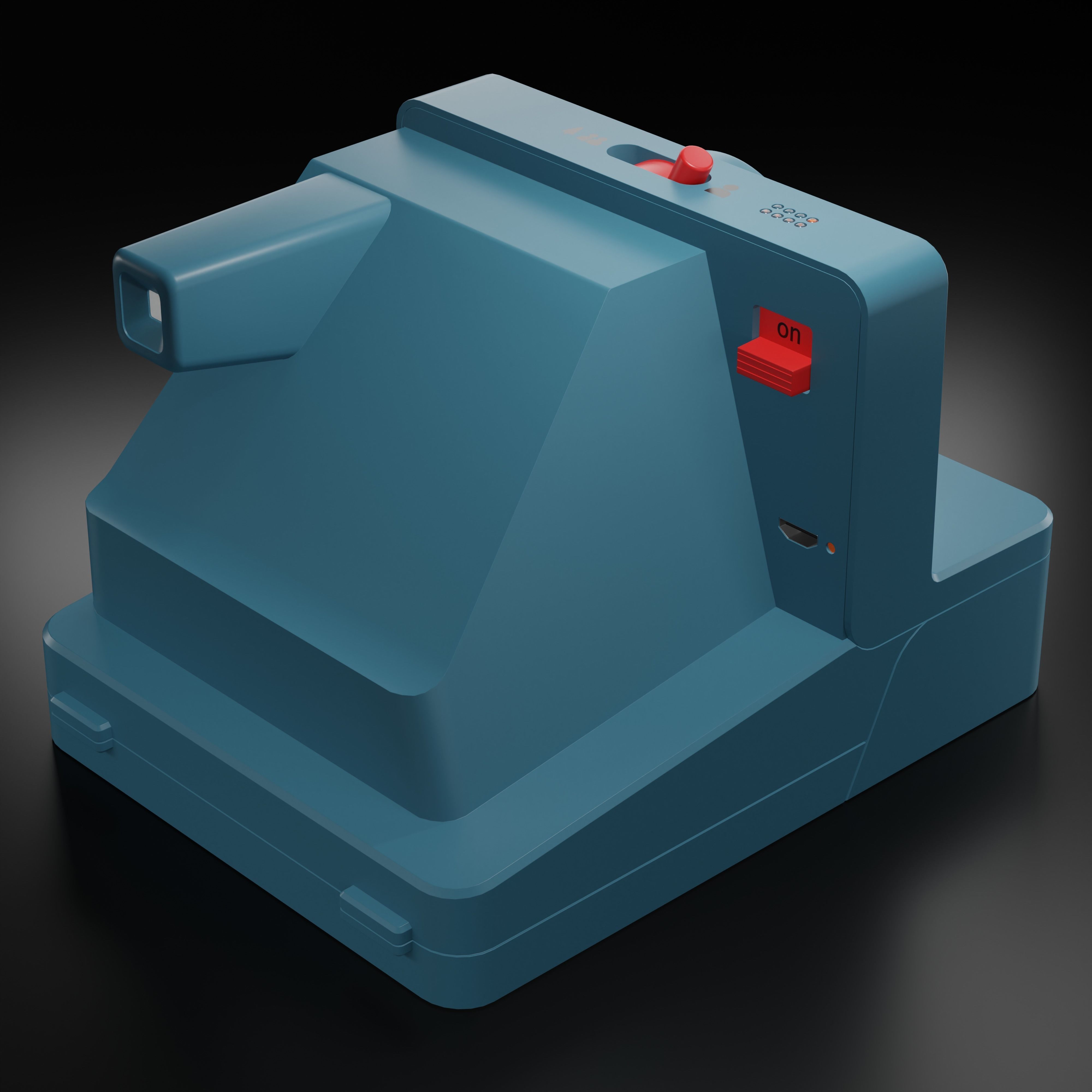 Polaroid Camera Blue Low-poly 3D model_3