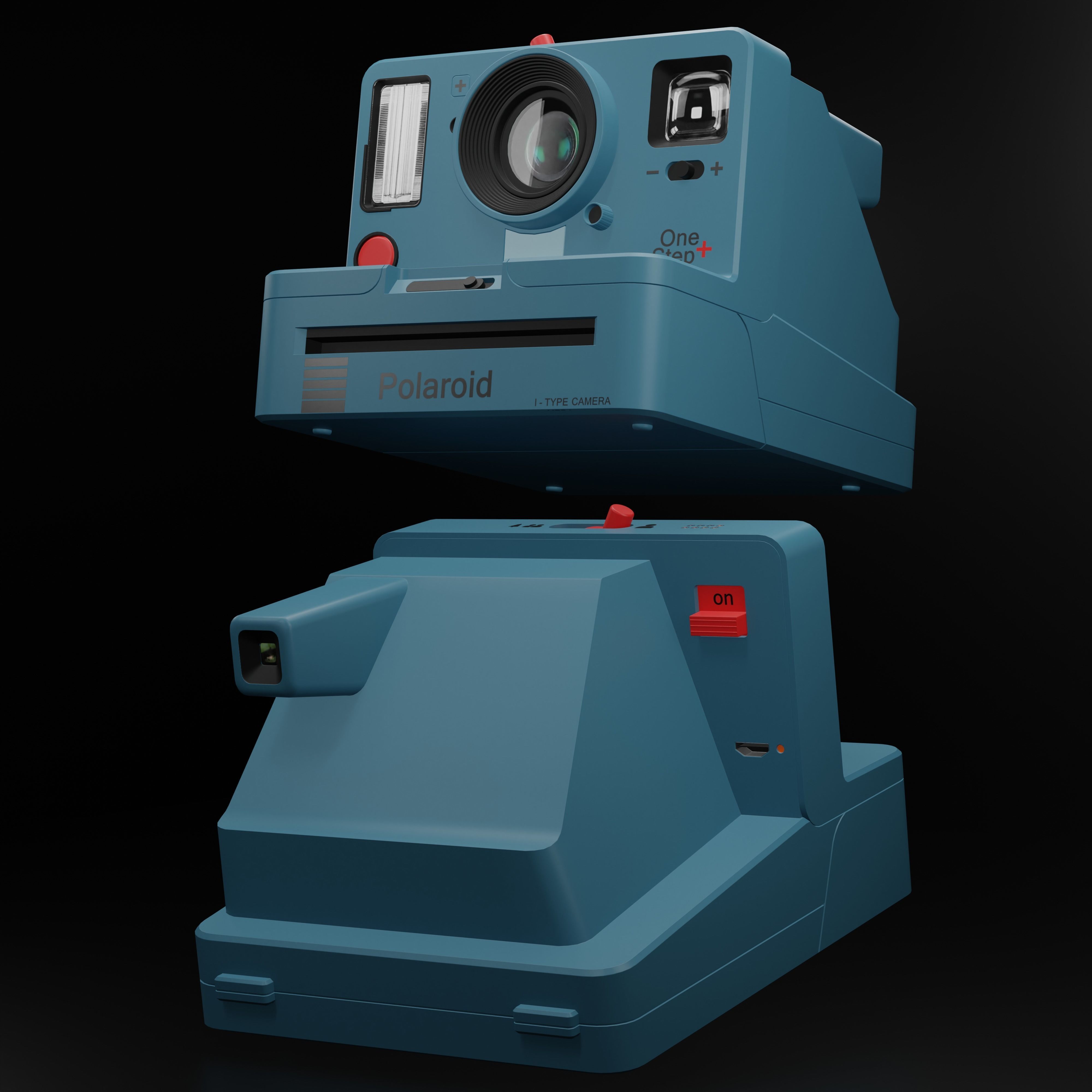 Polaroid Camera Blue Low-poly 3D model_5