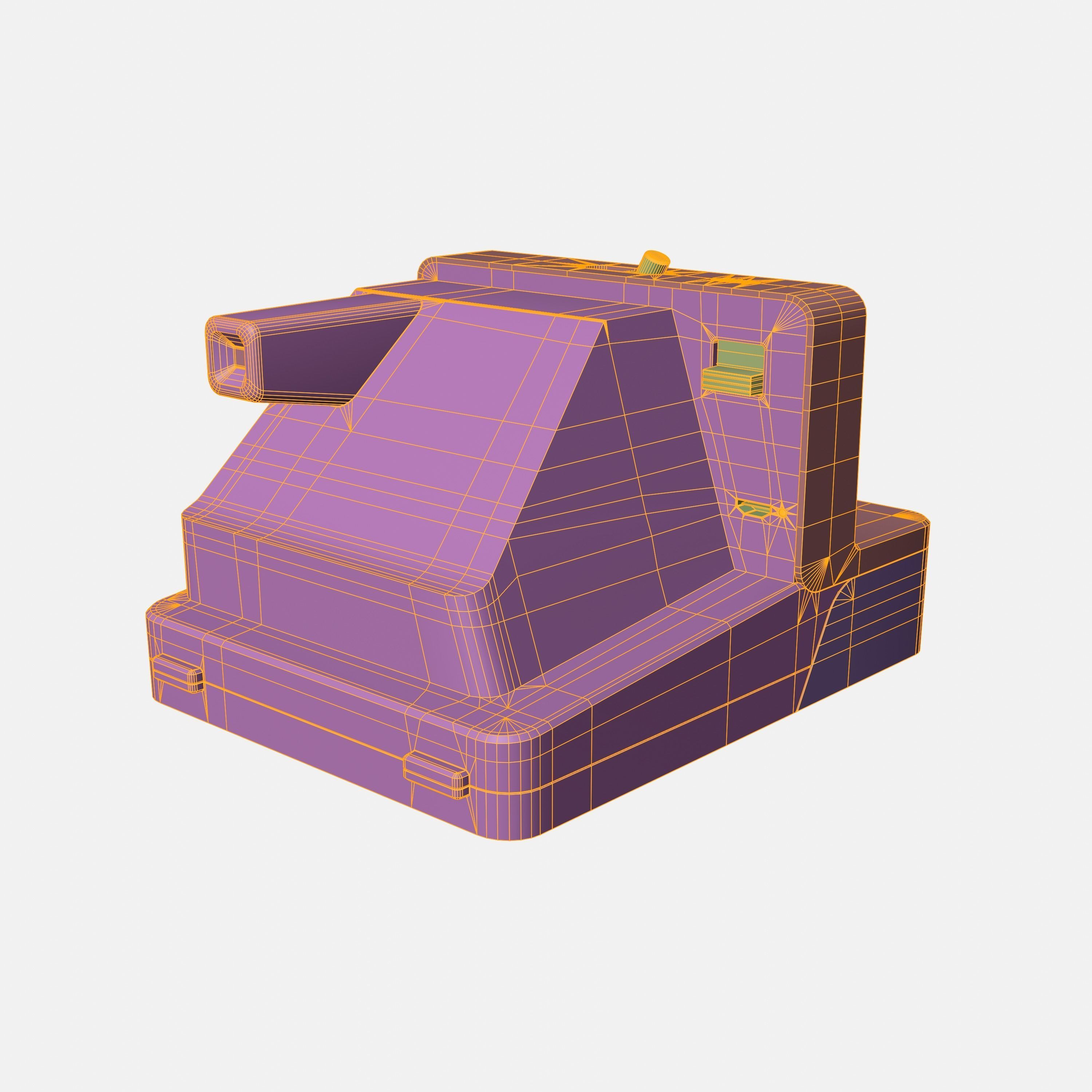 Polaroid Camera Blue Low-poly 3D model_9