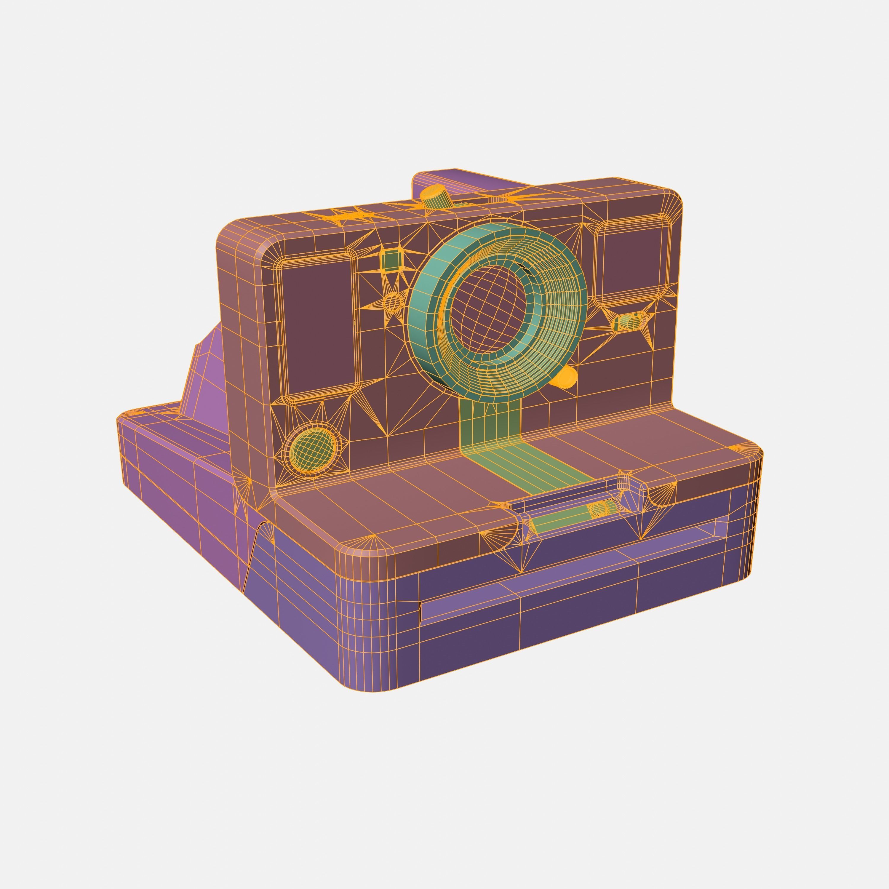 Polaroid Camera Blue Low-poly 3D model_7