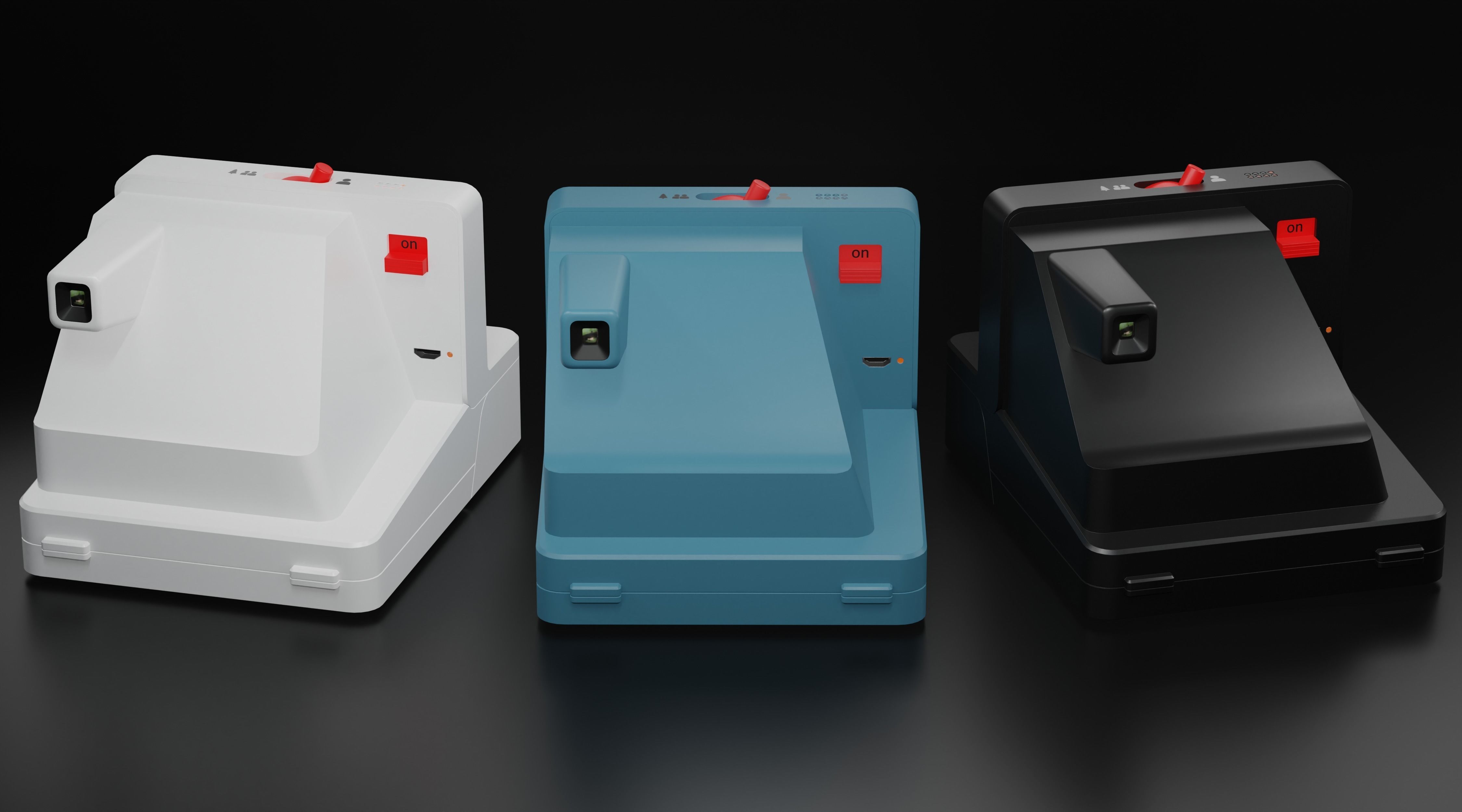 Polaroid Camera Pack - Include Skins Black-Blue-White Low-poly 3D model_3