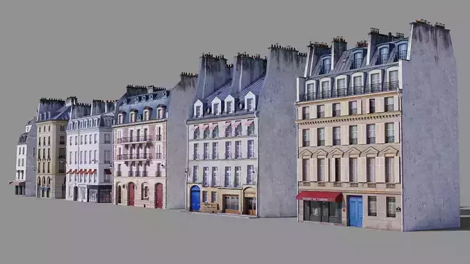 Paris facades Low-poly 3D model