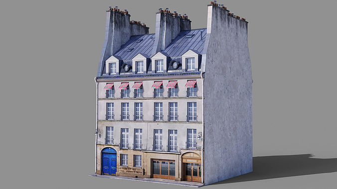 Paris facades Low-poly 3D model 3