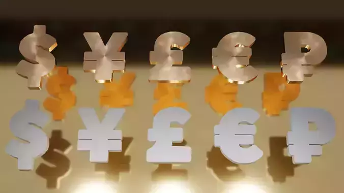 Currency symbols 3d model dollar euro pound ruble yen