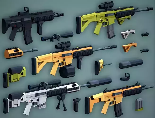 Stylized Modular ACR Rifle Low Poly Mobile Ready Low-poly 3D model