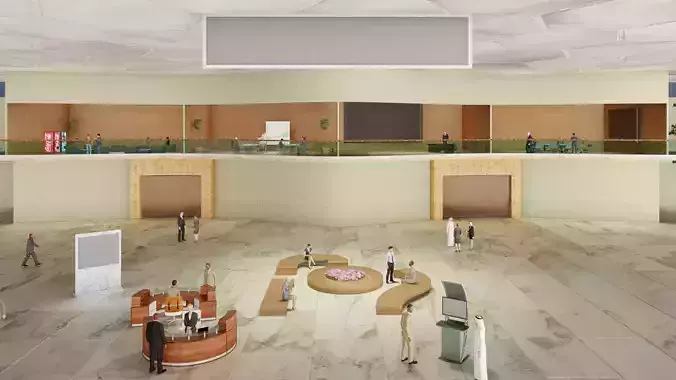 3d scene of lobby interior ready for virtual events