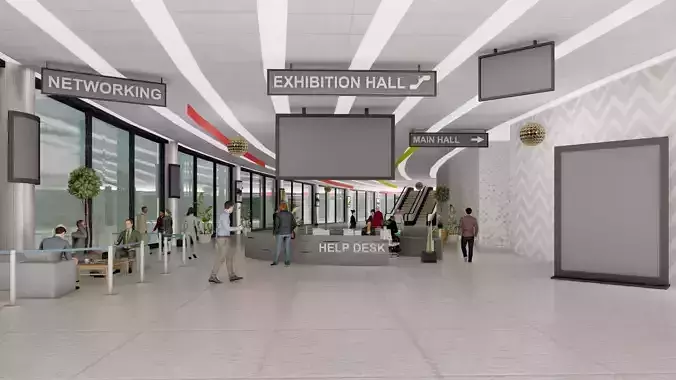 3d scene of lobby interior ready for virtual events