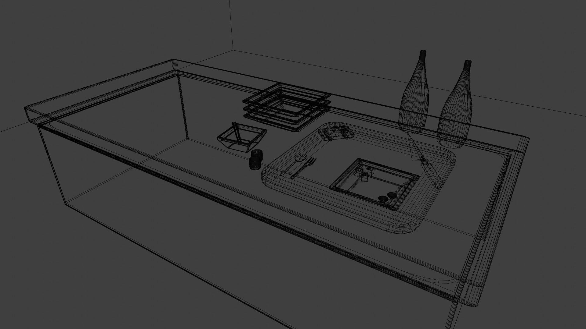 kitchen japanese table with bottle of wine Low-poly 3D model_9