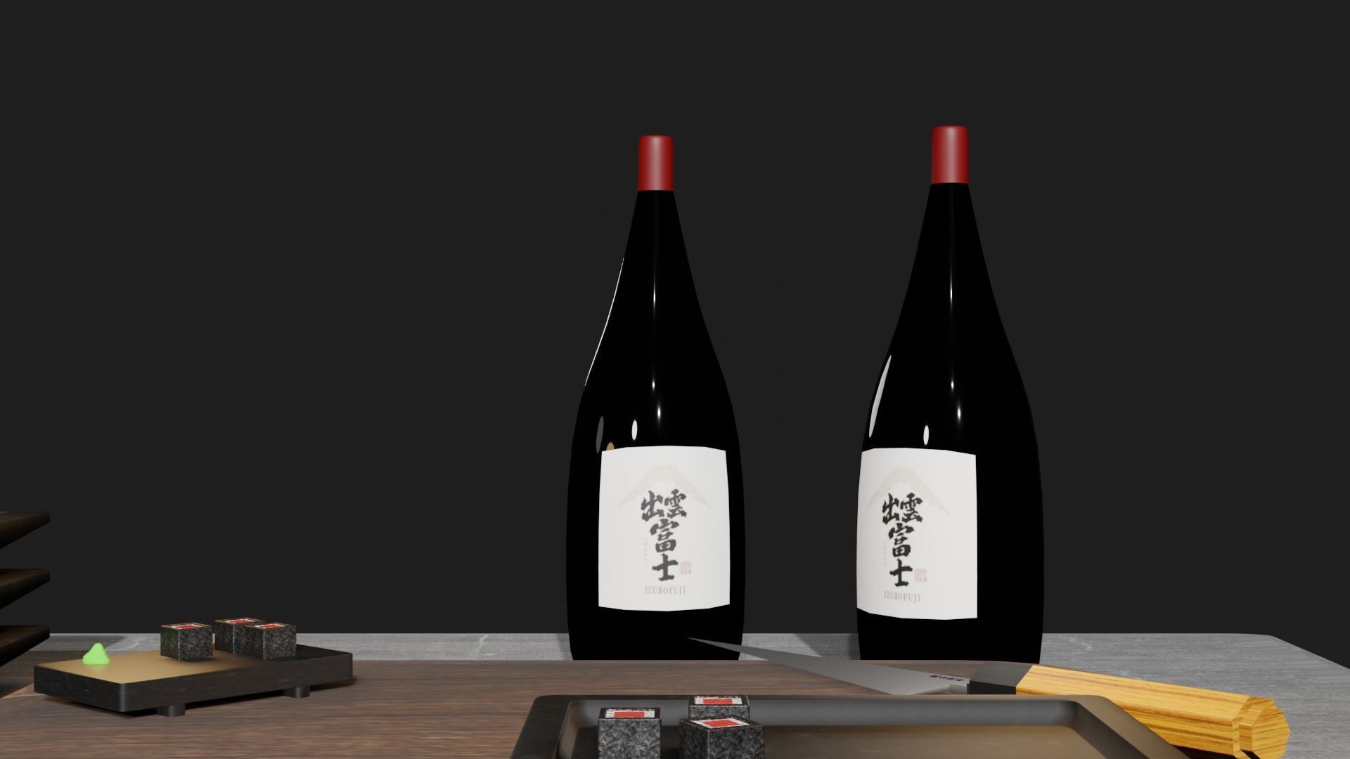 kitchen japanese table with bottle of wine Low-poly 3D model_4