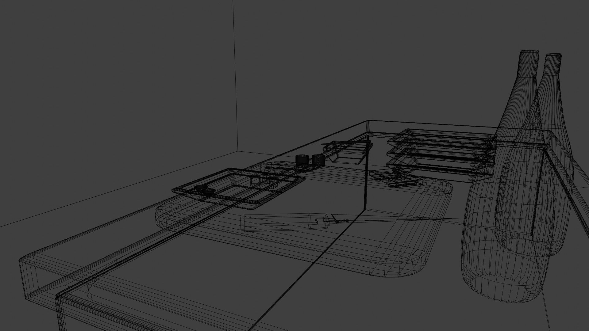 kitchen japanese table with bottle of wine Low-poly 3D model_12
