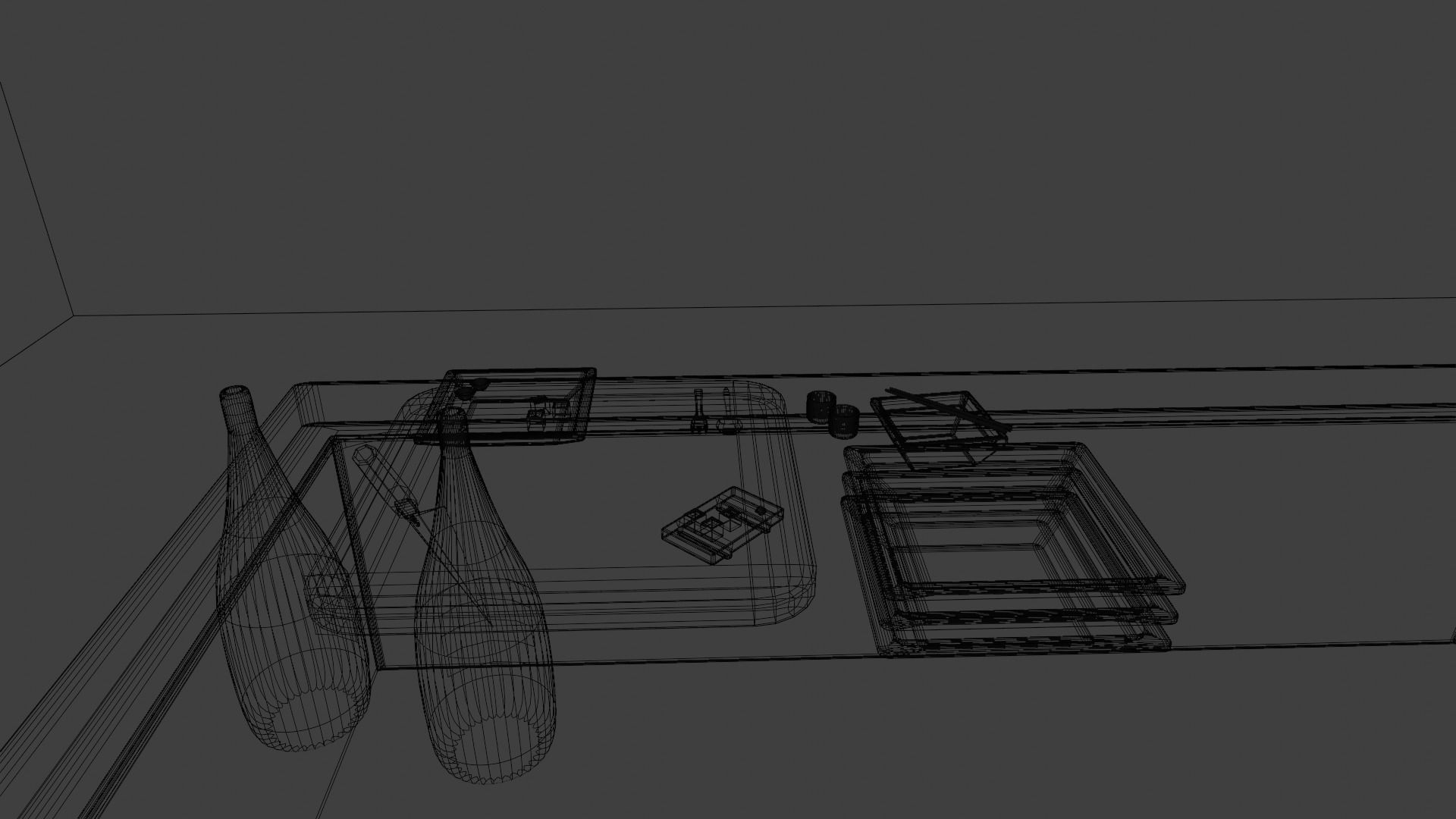 kitchen japanese table with bottle of wine Low-poly 3D model_13