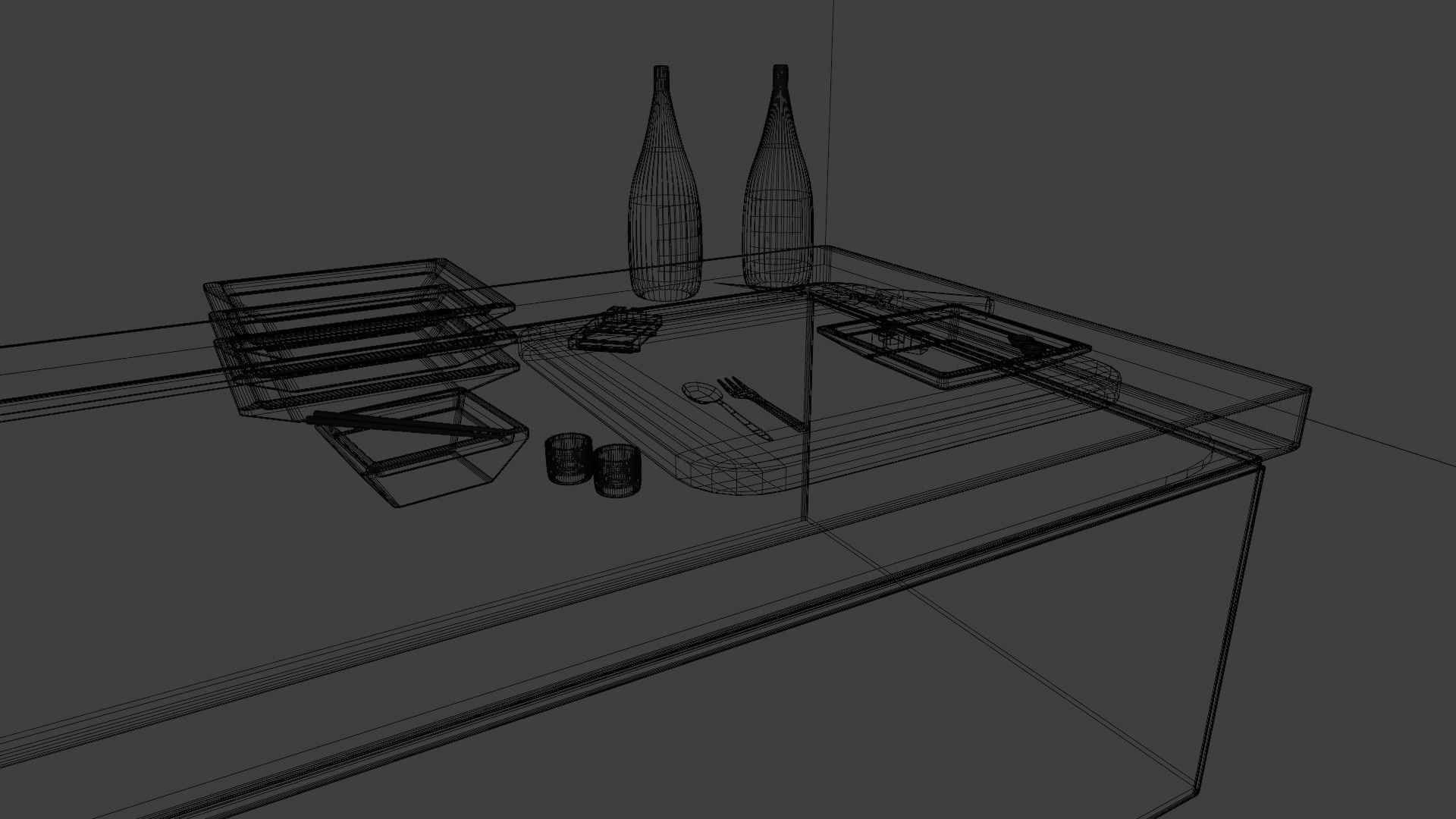 kitchen japanese table with bottle of wine Low-poly 3D model_10