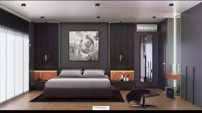 Bedroom Black Orange Design FGM