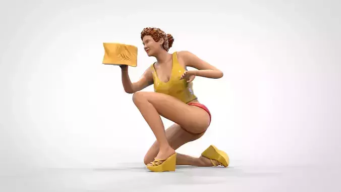N4 Woman Car wash girl worker 3D print model
