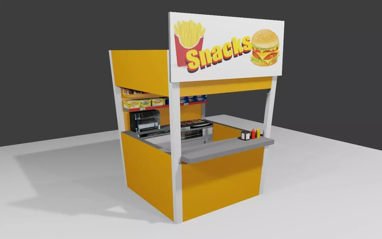 Snack Stand - Hamburger Shop - Lanchonete Low-poly 3D model_0