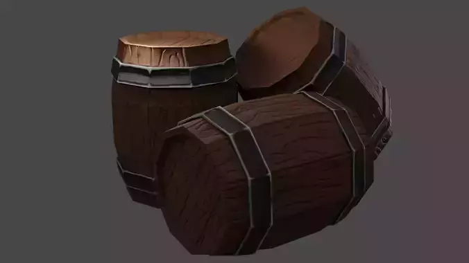 Wooden Barrel Handpainted low-poly 3D model