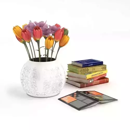 Home Decor   Books And Vase With Flowers