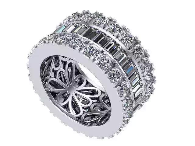 Baguette Straight and Round Diamonds  Triple Band