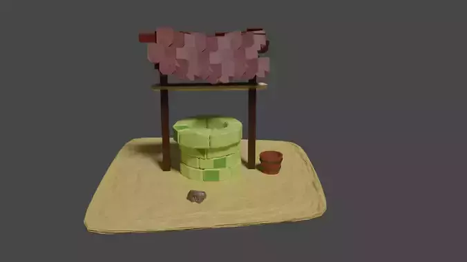 lowpoly well toilet in desert