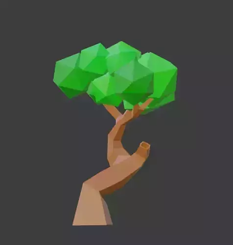low poly tree hand holding