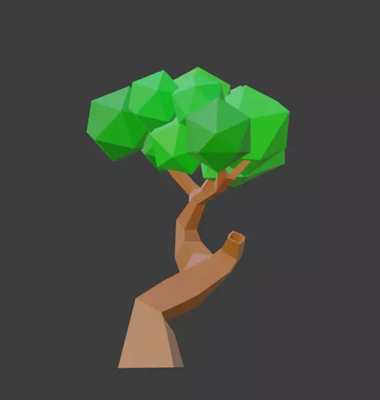 low poly tree hand holding Free low-poly 3D model_0