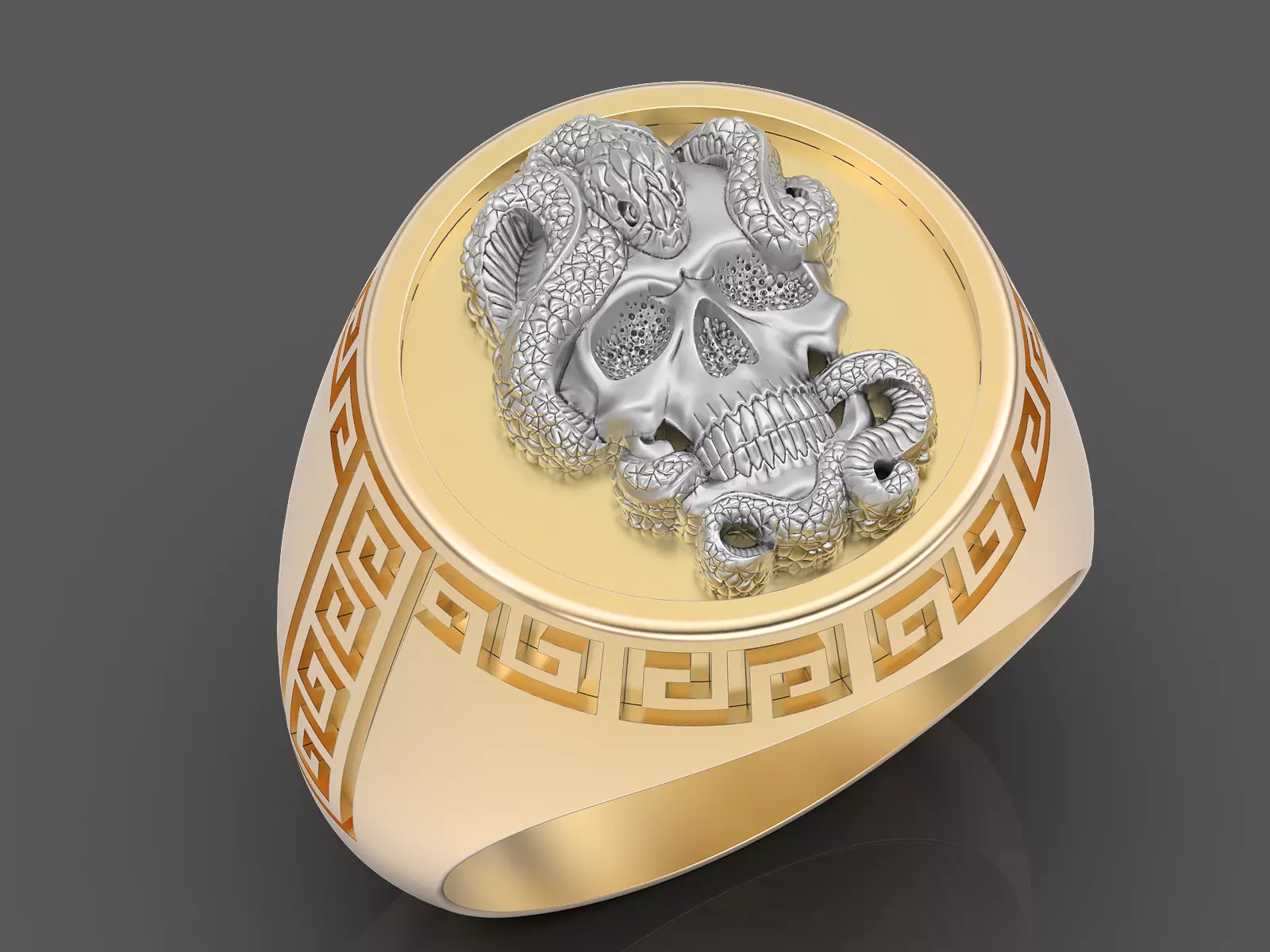 Skull and snake man ring Sculpture jewelry Gold silver 3D print model