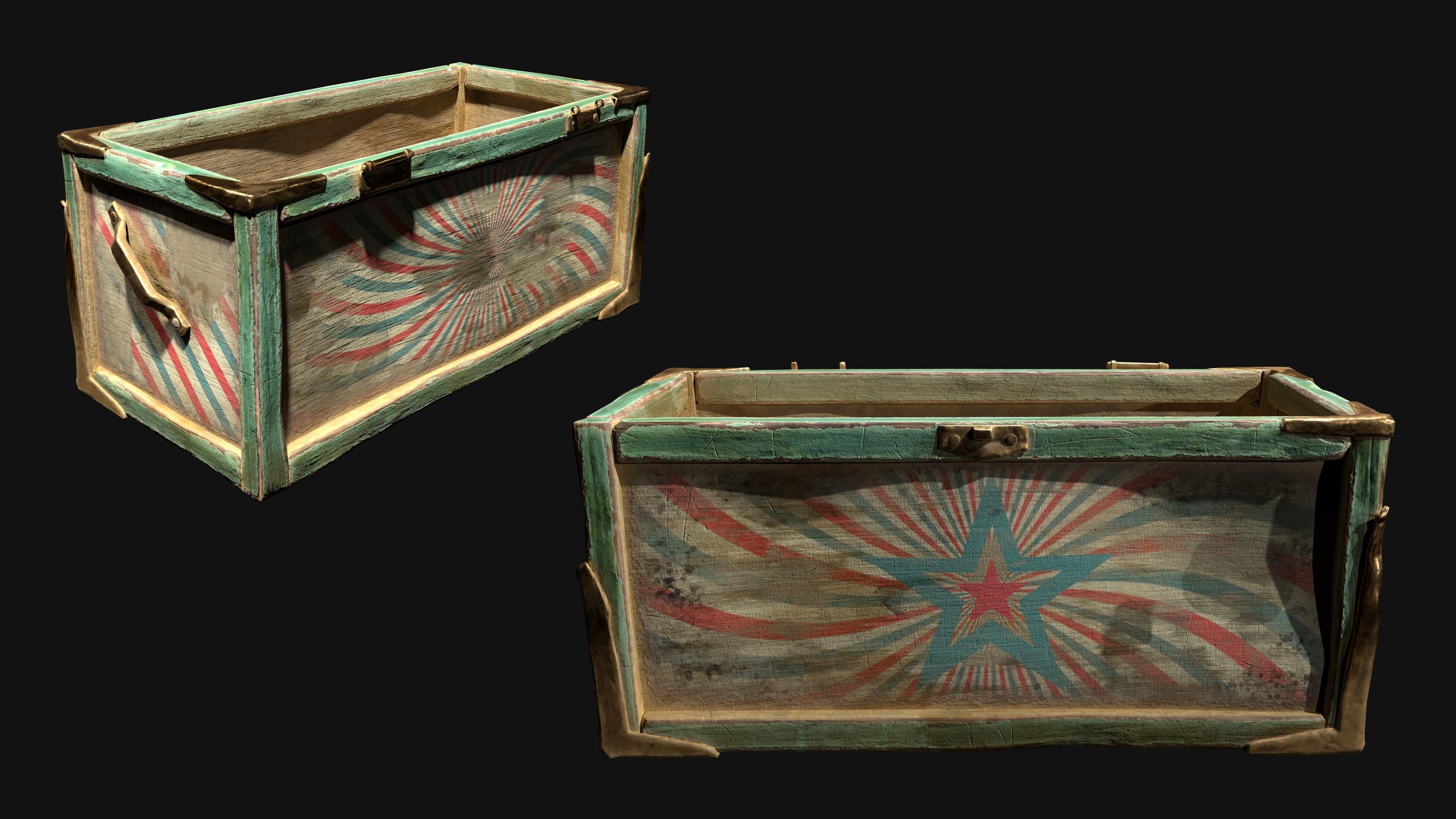 Game ready wooden chest Low-poly 3D model_4