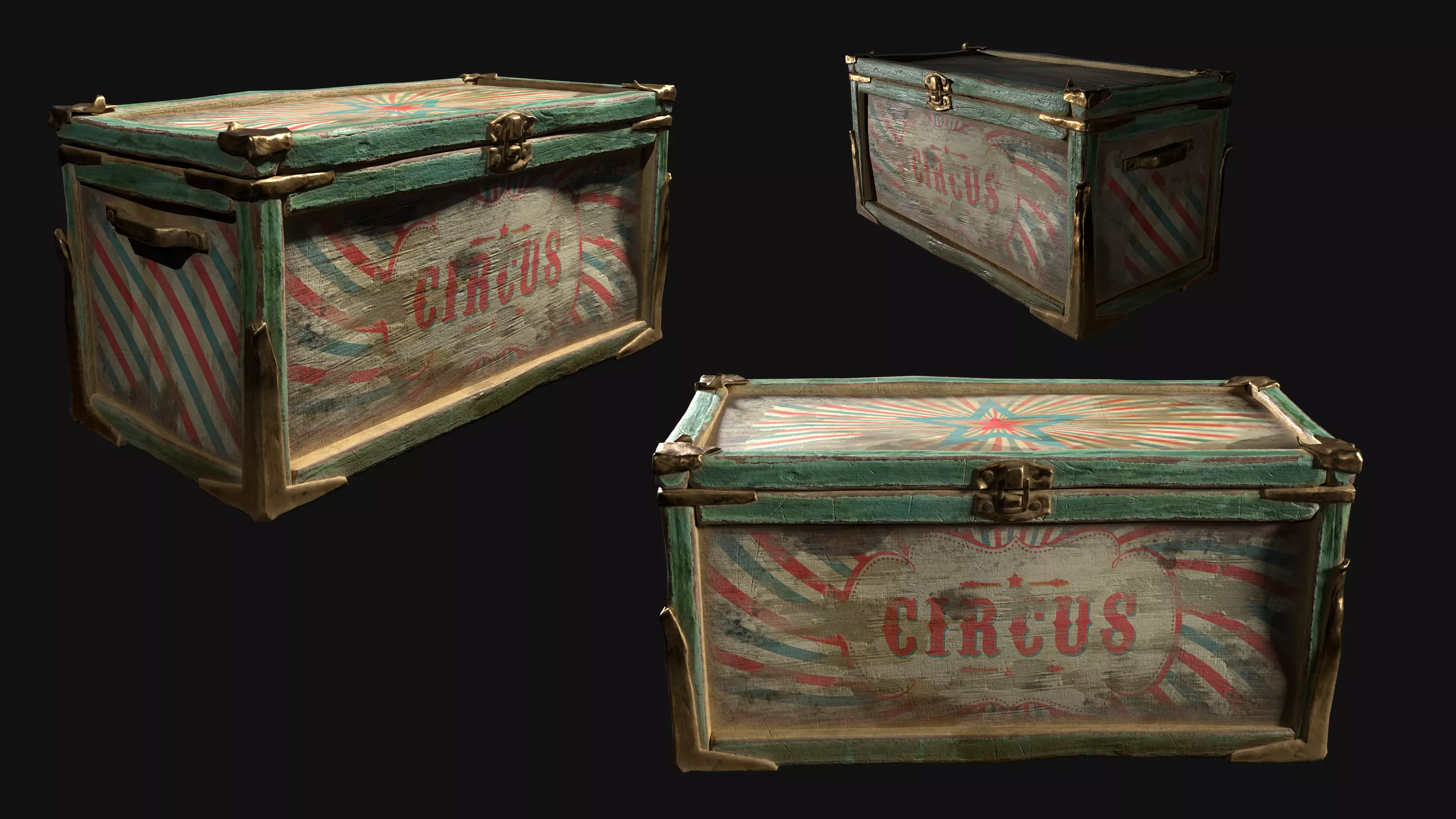 Game ready wooden chest Low-poly 3D model_0