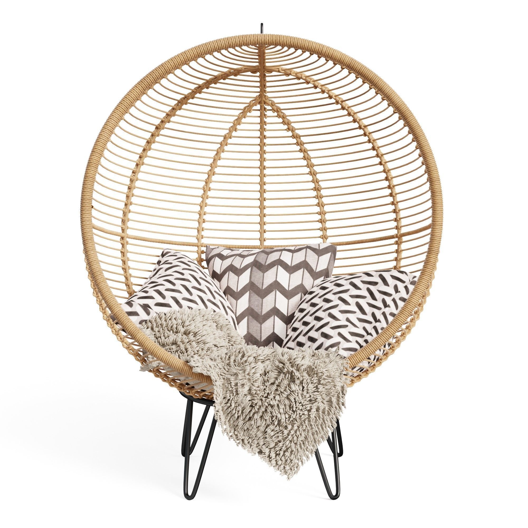 Round Rattan Cocoon Chair 3D model_4