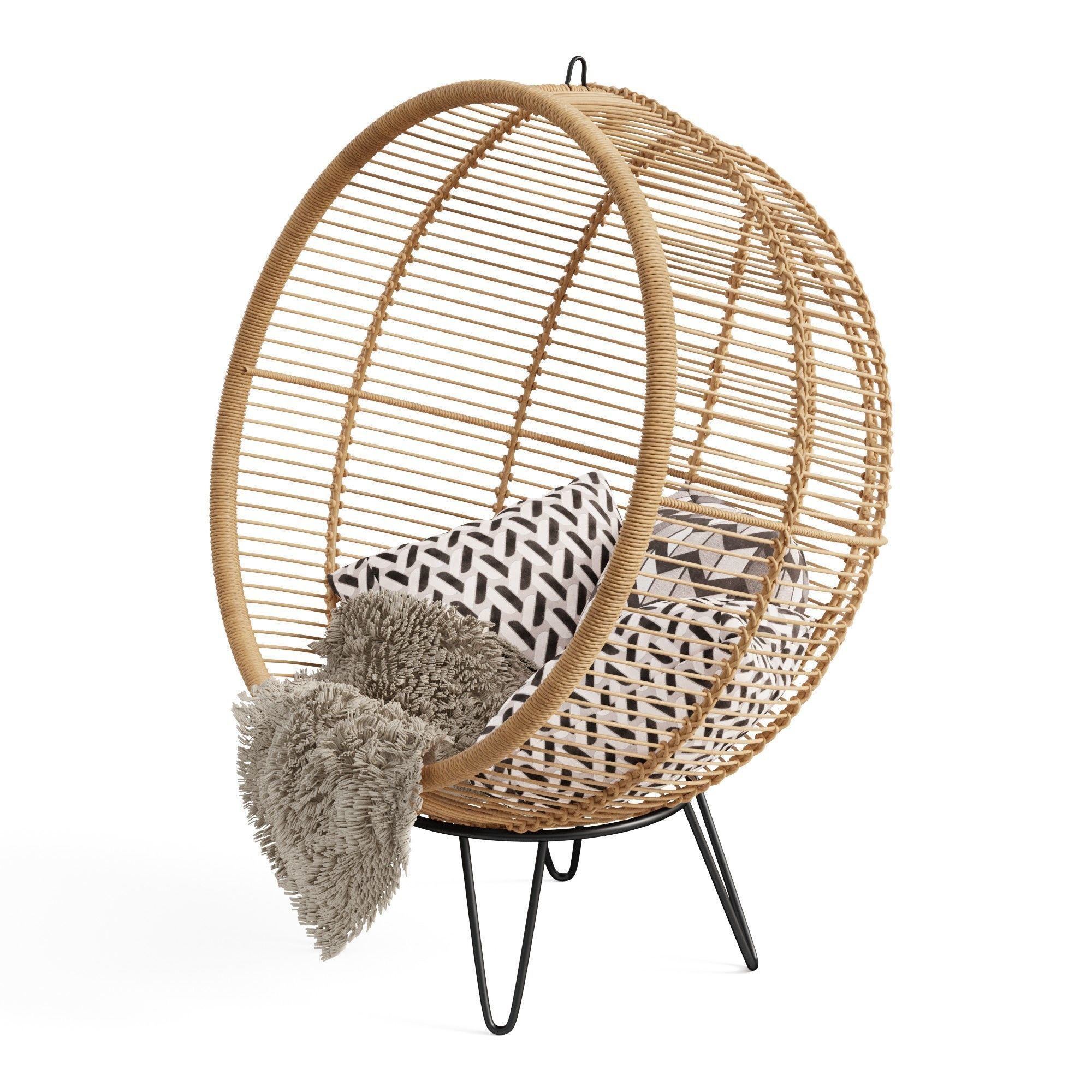 Round Rattan Cocoon Chair 3D model_3