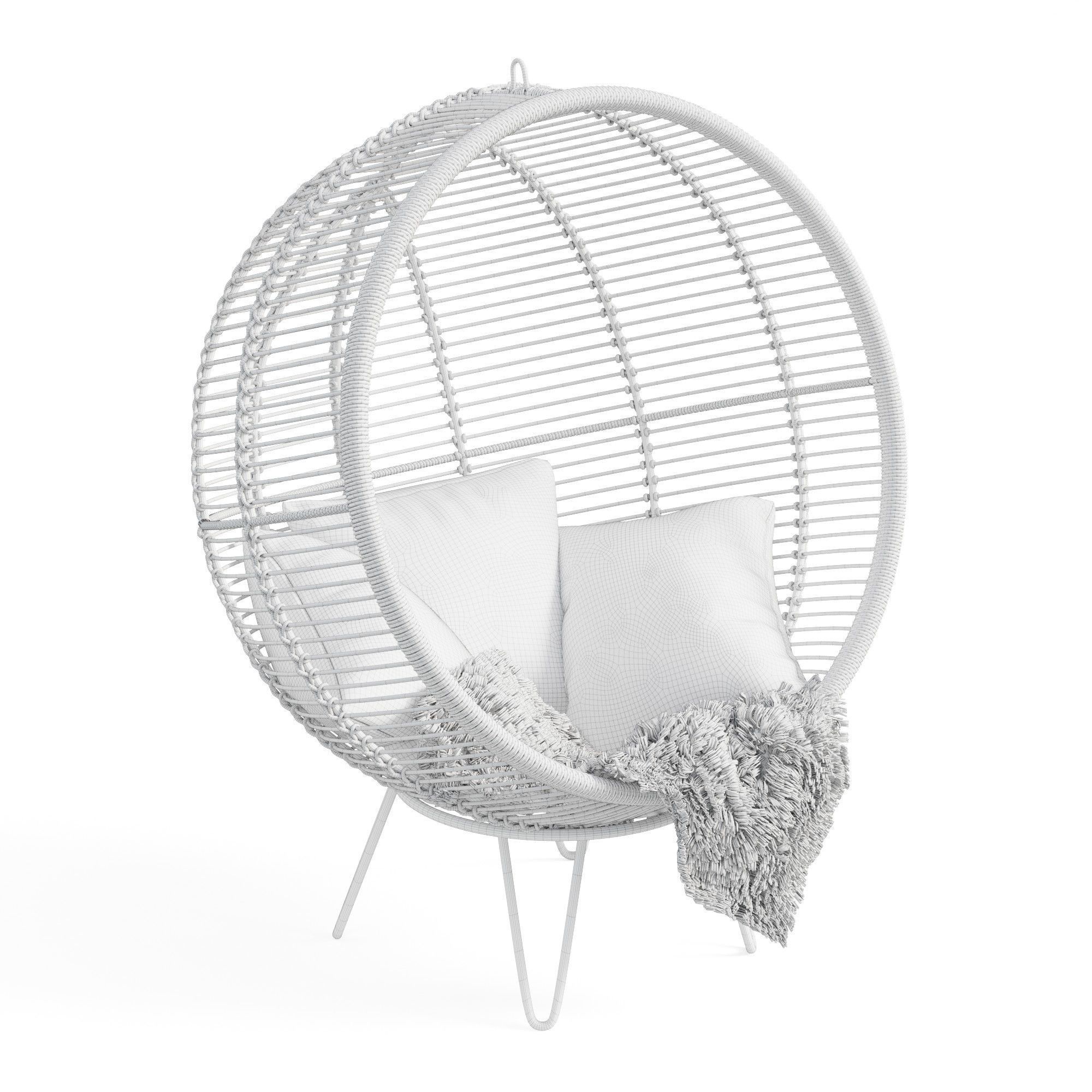 Round Rattan Cocoon Chair 3D model_5