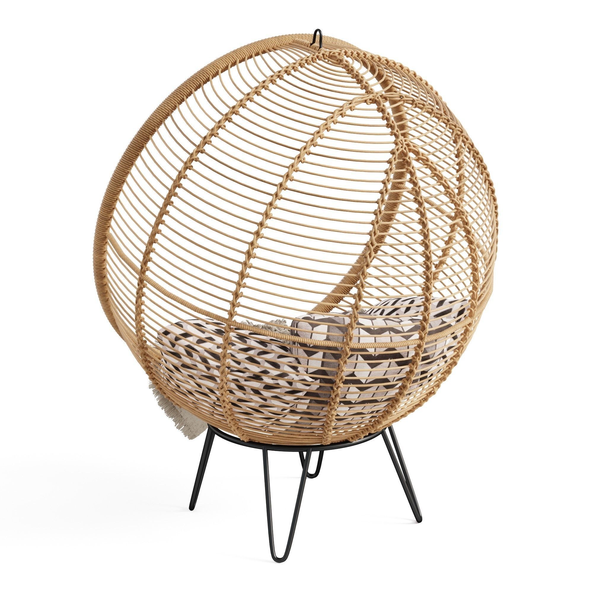 Round Rattan Cocoon Chair 3D model_2