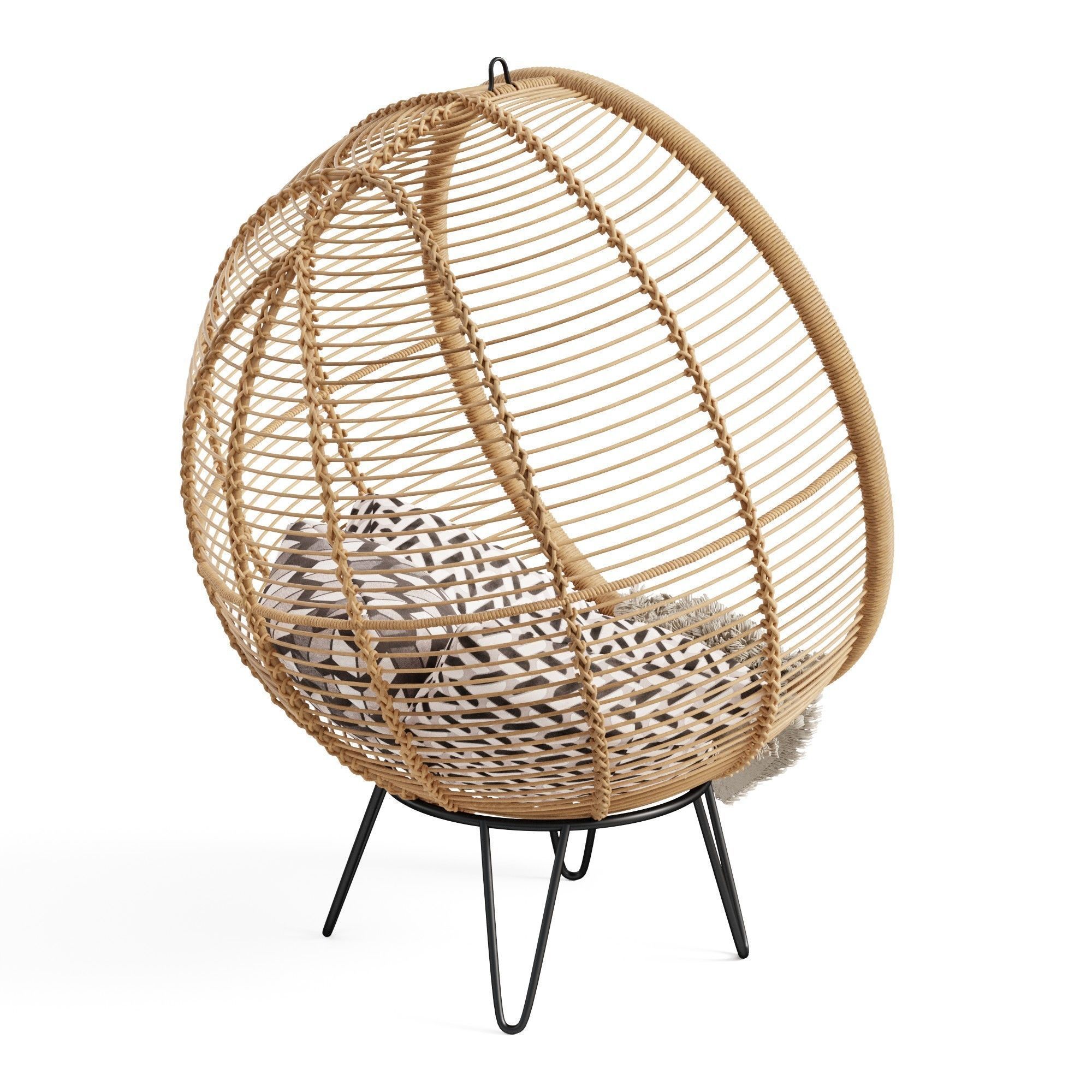 Round Rattan Cocoon Chair 3D model_1