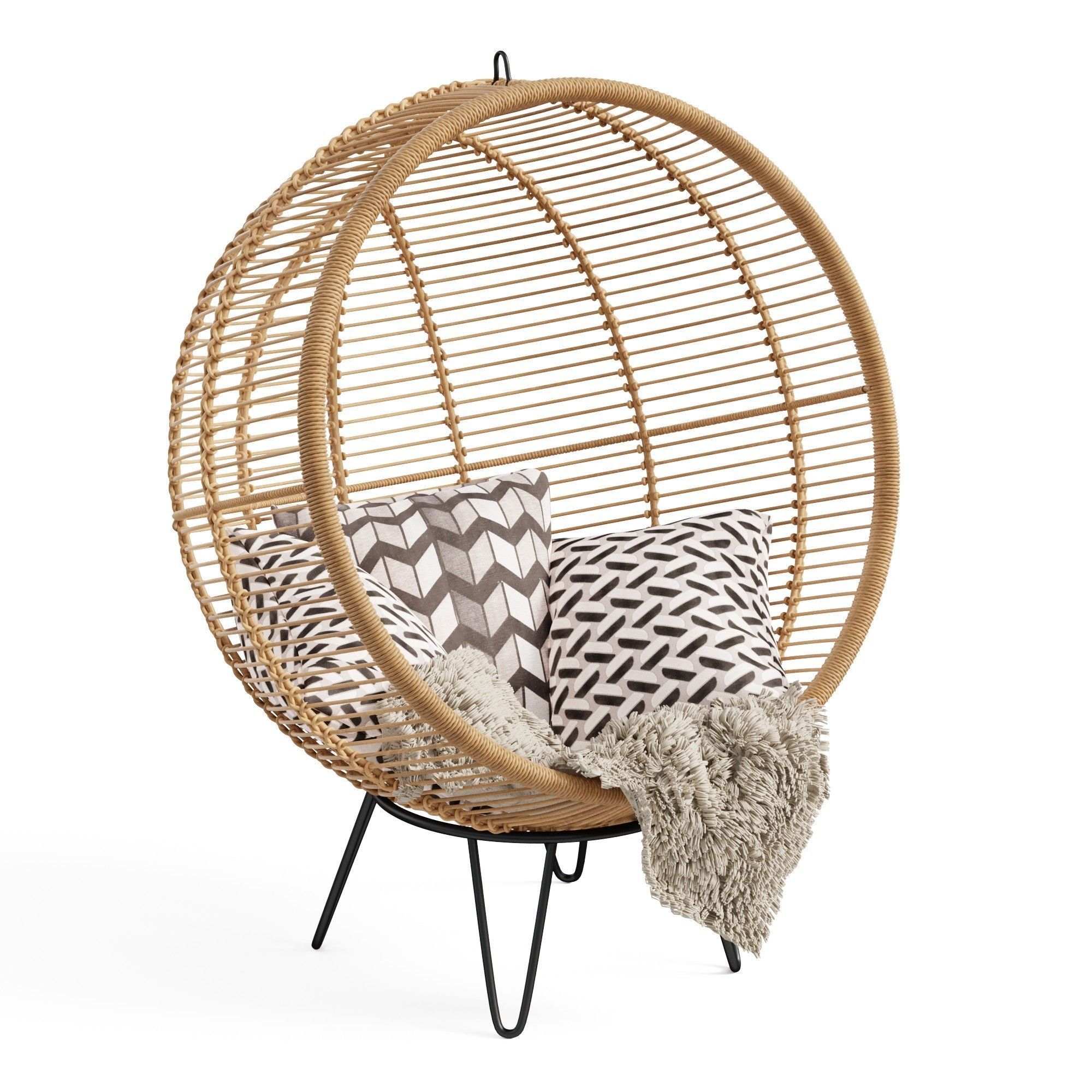 Round Rattan Cocoon Chair 3D model_0