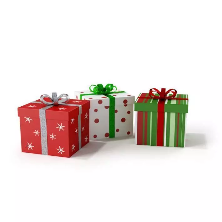 Three Square Wrapped Christmas Gifts 3D model_0